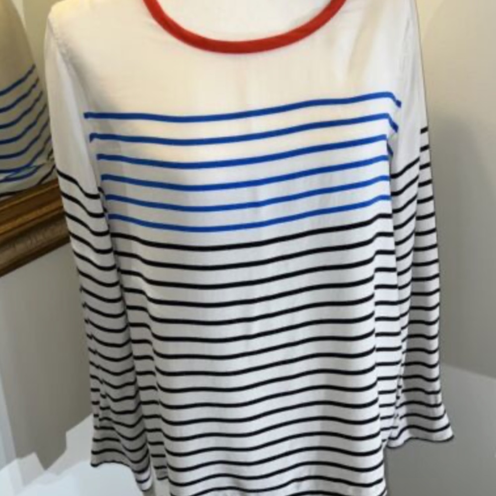 Equipment Femme White Red Black Blue Silk Striped Long Sleeve Shirt Top L/G
